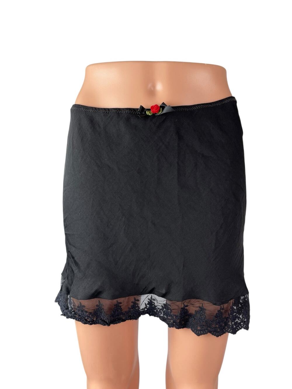 Urban Outfitters Out From Under Black Floral Lace Trim Mini Slip Skirt Size M